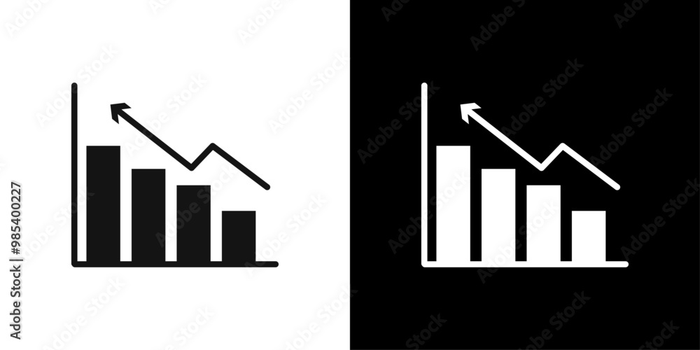 Poster graph chart icon flat vector set outline