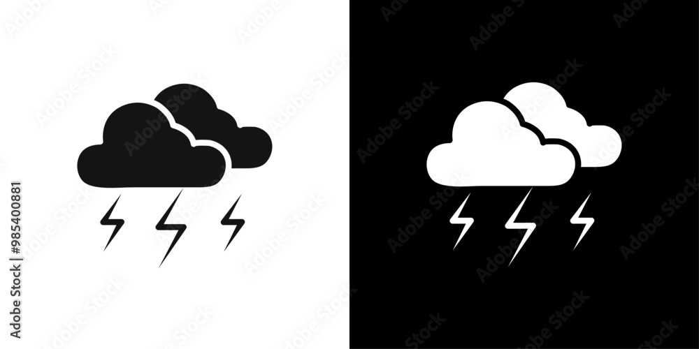 Poster lightning icon flat vector set outline