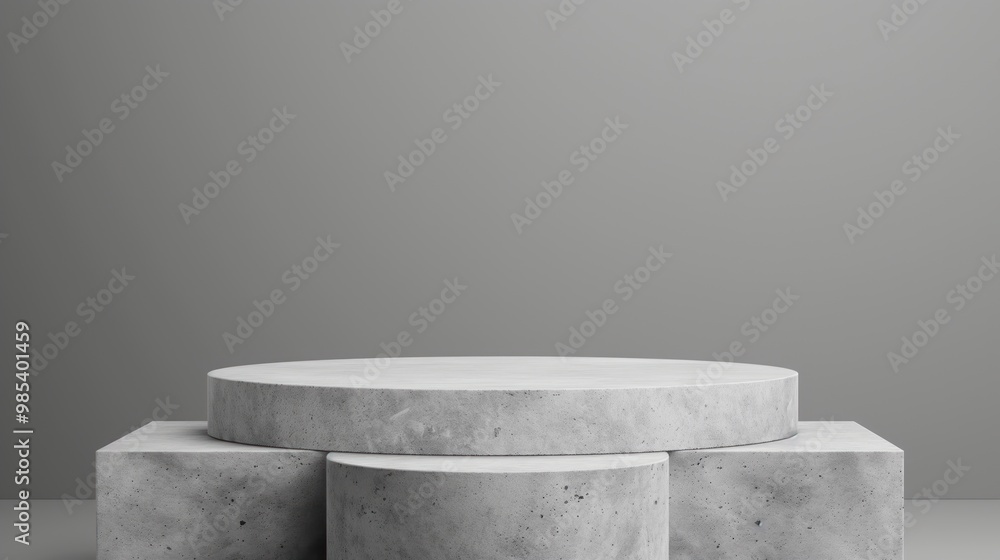 Aufkleber Minimalist podium on gray concrete background. Three-dimensional, modern, premium presentation with empty space for product display. Abstract composition with rectangular shape and pillar design.