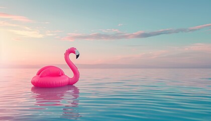 Fototapeta premium Inflatable pink flamingo in an infinity pool, summer concept