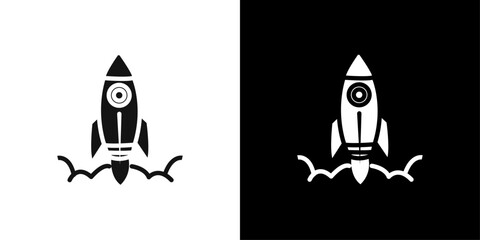 Rocket Spaceship Startup icon Flat vector set outline