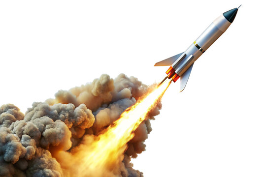 missile rocket launch fire and smoked isolated on a white background