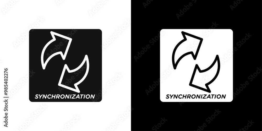 Poster synchronization icon flat vector set outline
