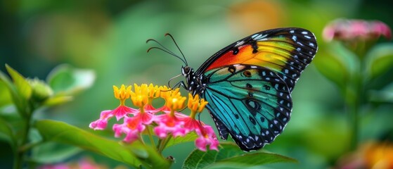 Fototapeta premium Colorful Butterfly on Vibrant Flower in Nature