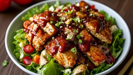 Fototapeta premium Deliciously grilled chicken salad ready to be savored