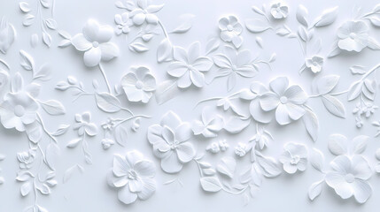 A white paper background adorned with delicately embossed flowers, a textured floral pattern that combines elegance with simplicity. seamless pattern. seamless wallpaper. Floral Pattern. Illustration