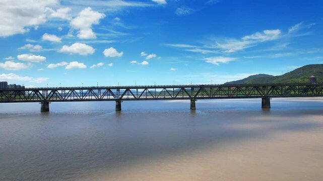 Aerial Scenery of Qiantang River Bridge in Hangzhou, China