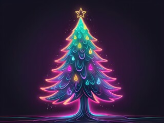 abstract pastel neon Christmas tree for card and design Illustration Hand drawn