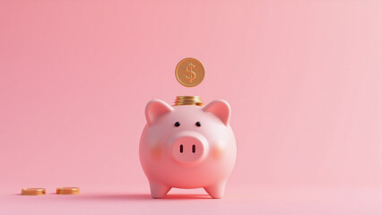 pink bank with a coin