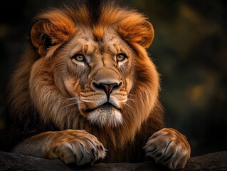 Fototapeta premium A majestic lion surveying its pride, its piercing gaze commanding respect and admiration in 8K