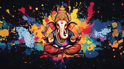 Illustration of lord ganesha for ganesh jayanti in paint splatters style