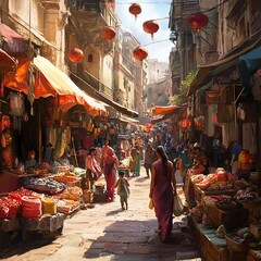 Obraz premium Vibrant market street with traditional decor.