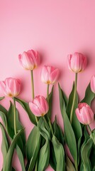 Fototapeta premium Minimalist Image of Pink Tulips Blooming in a Neat Arrangement