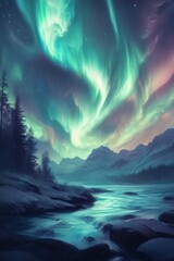 Vivid nebula in cosmic space with green hues