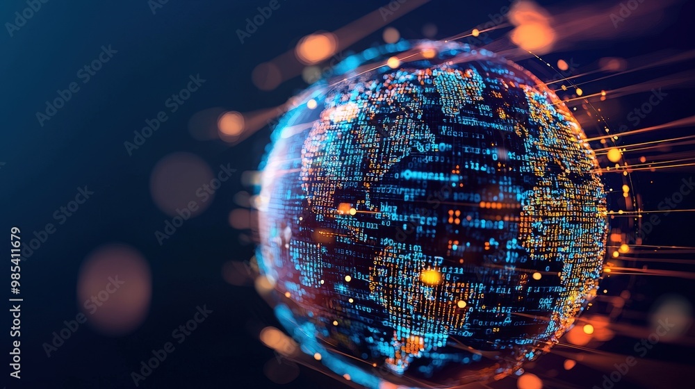 Poster a world globe made of digital code representing global sourcing data