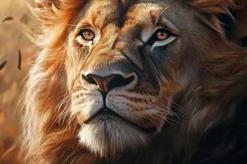 Fototapeta premium Majestic lion portrait, white isolate background