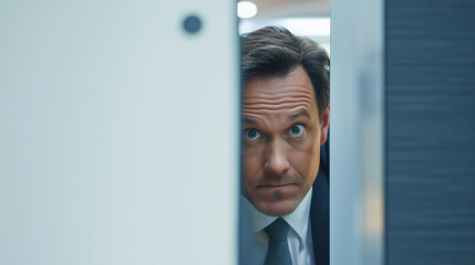 Hiding Behind Desk In Office .