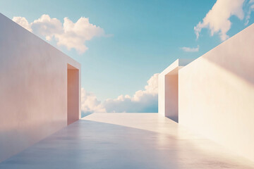 Abstract 3D rendering minimalist style architectural space scene