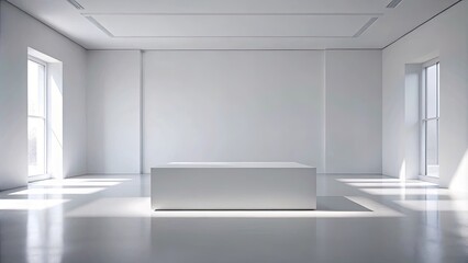 Fototapeta premium Minimalist white room with a simple rectangular platform.