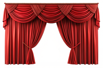 red curtain with a spotlight isolated on a white background