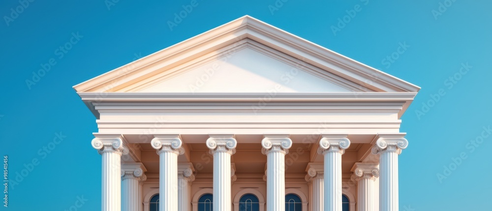 Poster classical architecture with columns against blue sky