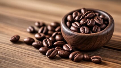 Fototapeta premium Aromatic coffee beans in a wooden bowl