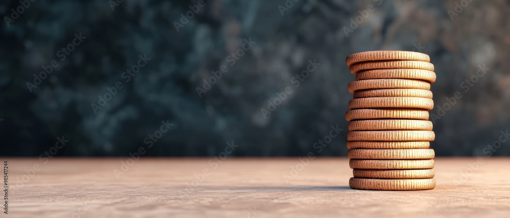 Aufkleber stacked coins on a table with dark background
