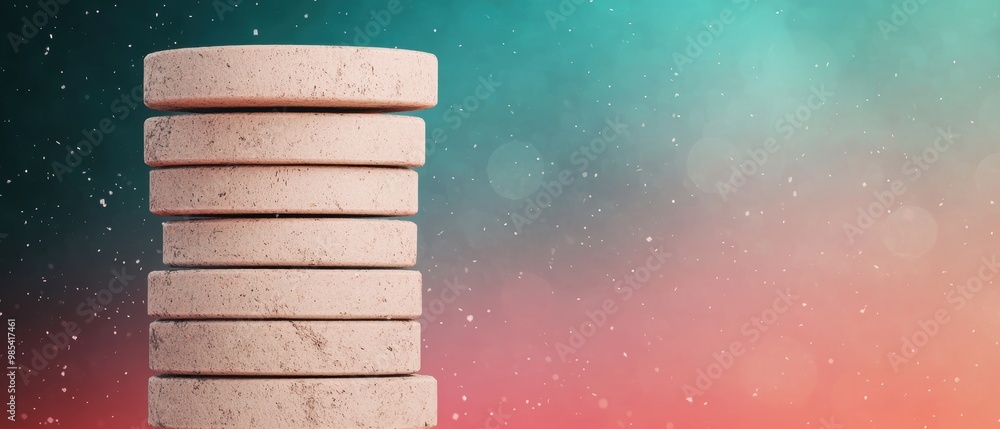 Poster stacked circular shapes on a colorful background