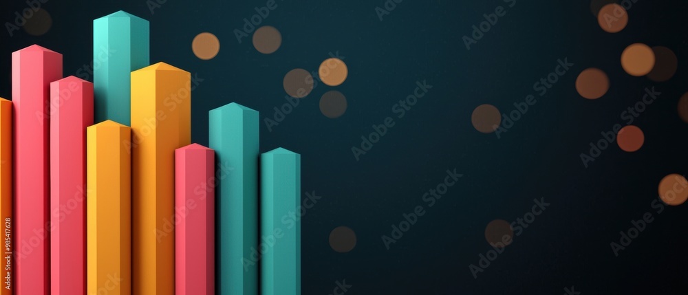 Aufkleber colorful bar graph on dark background with bokeh effect
