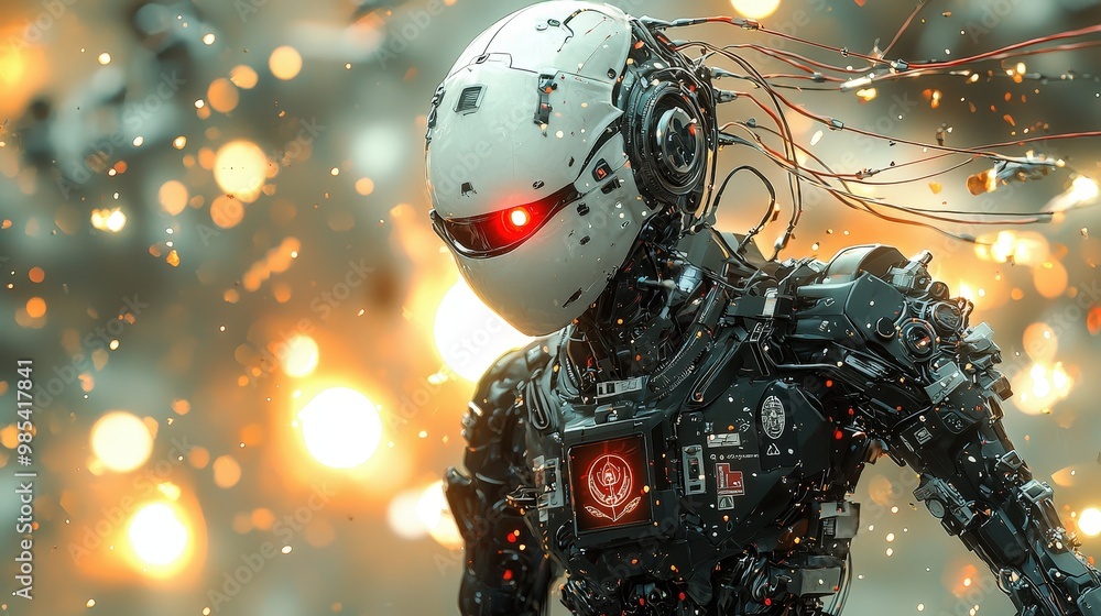 Canvas Prints futuristic cyborg robot with glowing red eyes