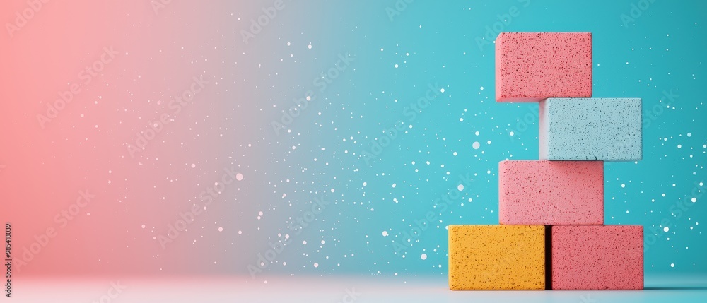 Poster colorful stacked blocks on a soft background