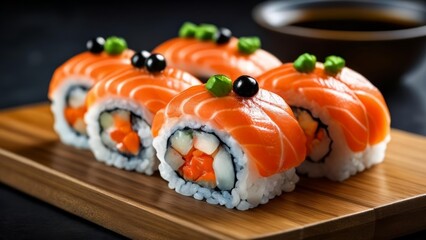  Deliciously crafted sushi rolls ready to be savored