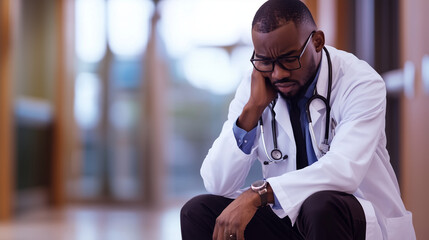 Sad Unhappy African American Doctor .