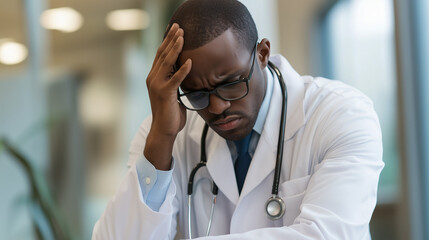 Sad Unhappy African American Doctor .