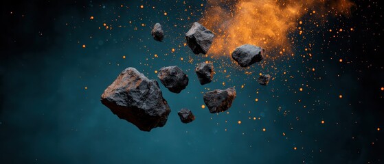Volcanic Rocks with Ash and Particles in Dark Space