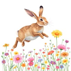 Magical Hare Leaping: Colorful on White