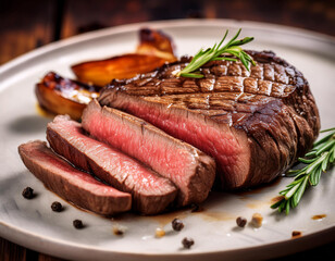 Delicious Juicy Grilled Steak with Fresh Herbs