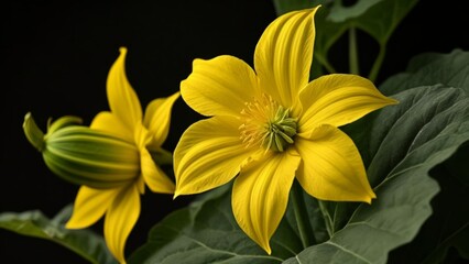Obraz premium Bright yellow flower blooming in the dark
