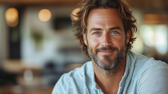 Angel investor with halo evaluating startup pitch, serene smile in soft morning light, entrepreneurial success concept