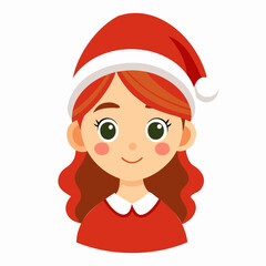 Cute cartoon Christmas girl vector red cap with white background