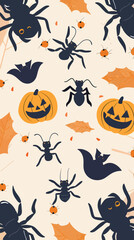 Fototapeta premium Flat lay Vector Illustration Halloween concept with ants, Happy Halloween