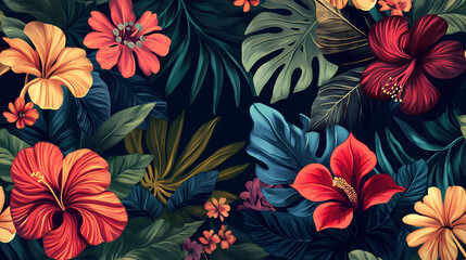 Bold and exotic floral pattern on dark background. Floral Pattern. Illustration