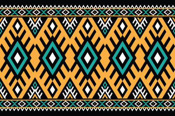 Colorful tribal pattern with diamond motifs. Ethnic design in yellow, turquoise, and white. Geometric shapes for textiles or digital backgrounds. Tribal pattern. Tribal pattern inspiration.