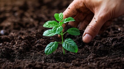 Hand Planting Seedling in Soil  Green Sprout  Growth  Nature  Environment