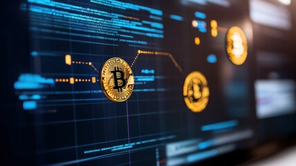 Bitcoin Overview with Digital Data Background