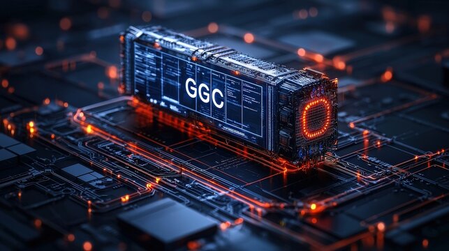 Futuristic GGC Technology Circuit Board with Orange Lights