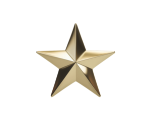 Golden five-pointed star on transparent background
