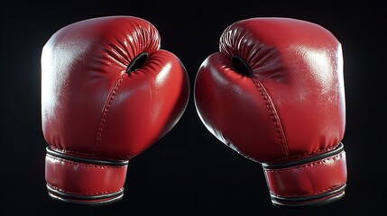 A pair of vibrant red boxing gloves against a dark black background, ideal for sports or fitness-themed designs
