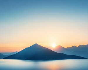 Mountain range forming a silhouette of Earth against a sunset ocean backdrop, symbolizing nature s balance, serene colors, ultrarealistic
