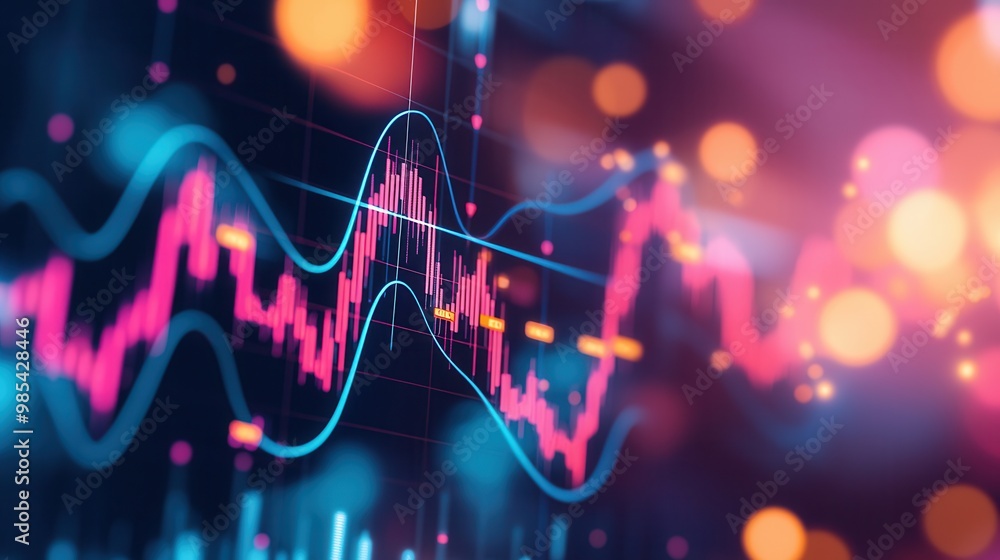 Canvas Prints Stock Market Chart with Bokeh Background.